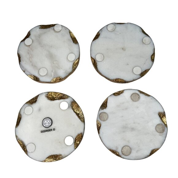 Godinger Set Of 4 White Marble & Gold Leaf Drink Coasters Table Protector Stone - Picture 6 of 11